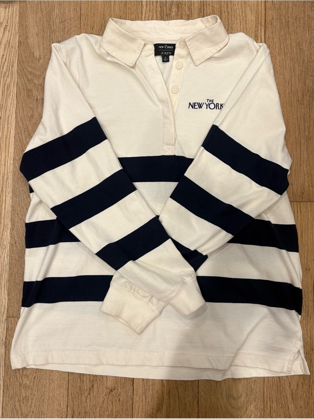 J Crew x The New Yorker Cream & Navy Rugby Shirt- Rare - Picture 4 of 5